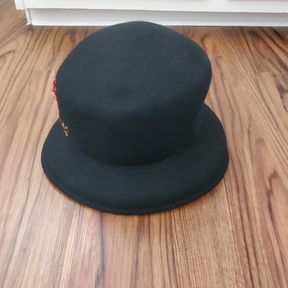 Arlin Wool Hat Black Floral Ribbon And Bead Accents - Picture 7 of 11